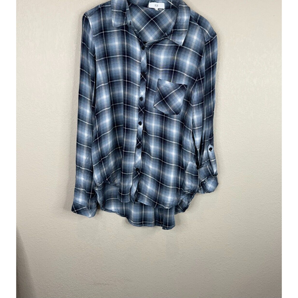 NSR Women's Plaid Button Up Shirt Long Sleeve Collared Neck Blue White Size M